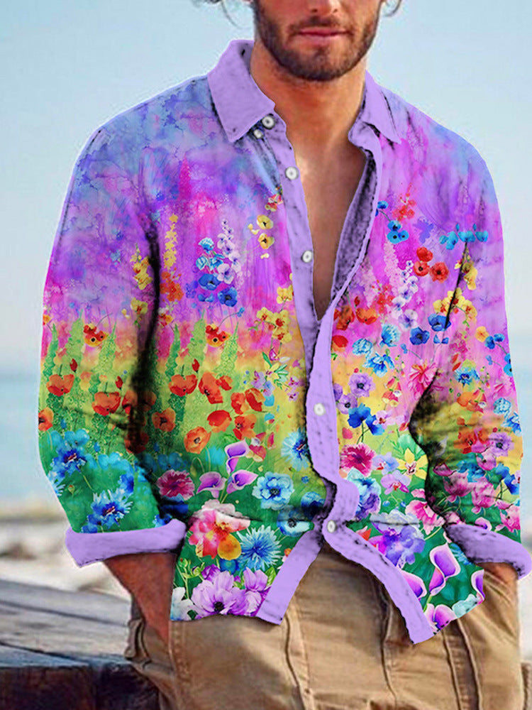 Color Matching Bamboo Linen Printed Men's Shirt