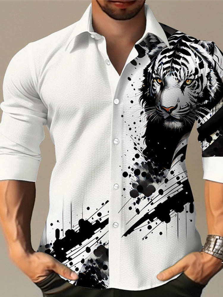 Color Matching Bamboo Linen Printed Men's Shirt