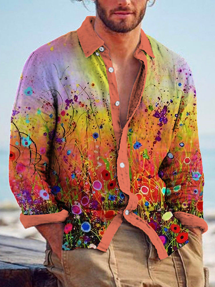 Color Matching Bamboo Linen Printed Men's Shirt