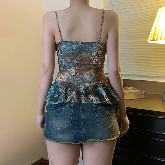 Vintage Printed Contrast Color Small Sling
