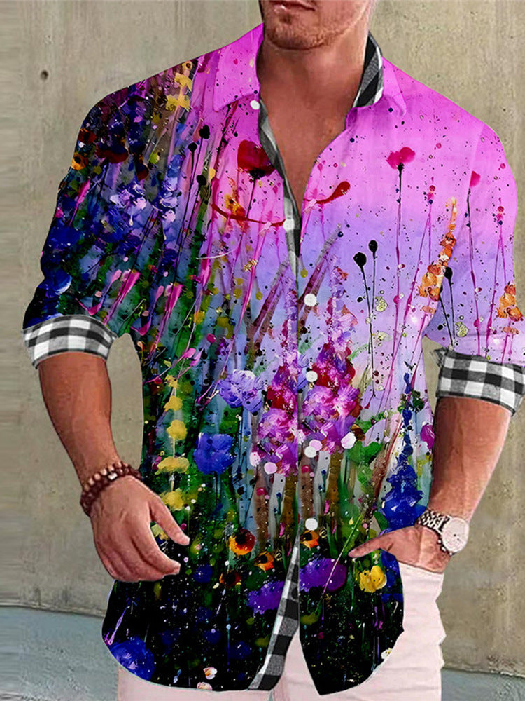 Color Matching Bamboo Linen Printed Men's Shirt